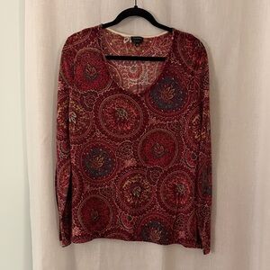 Talbots Burgundy Paisley Long-Sleeve Merino Wool Sweater